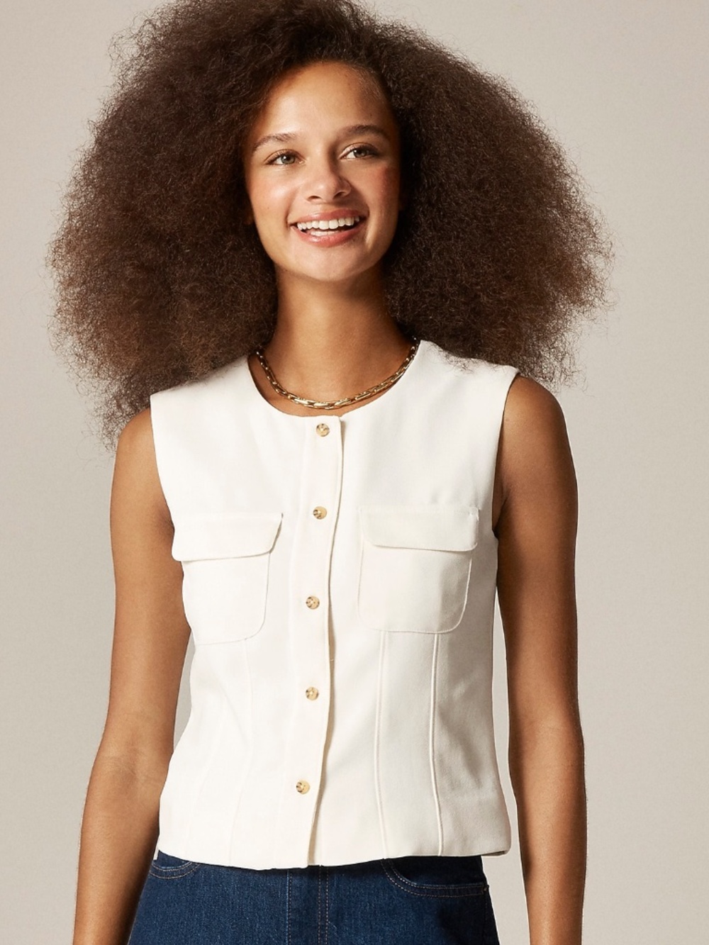 NWT J. Crew Crewneck Ivory Sleeveless Vest in City Crepe - 4